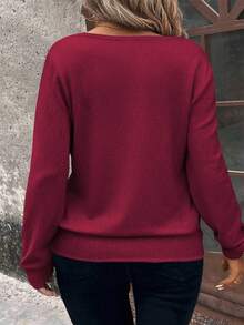 EMERY ROSE Plus Size Plaid Print Patchwork Black Knit Long Sleeve Sweatshirt, Soft Knit, Winter, Fall Autumn - Multicolor - View 2