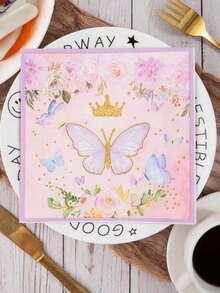 20pcs/Set 13*13 Inches 2 Layers Paper Disposable Napkin, Cute Butterfly & Flower Pattern Paper Dinner Napkin For Party Valentine's Day, Valentines Wedding, Birthday, Valentines Wedding,Mother's Day,Easter,Graduation Decorations,Bachelorette,Wedding Items,Party Supplies,Bachelorette Party,Baby Shower Party Decorations,Ramadan Decor,Bridal Shower,St Patrick Day,Halloween Decor, Back To School,Fall Decor,Christmas Decorations - Pink - View 2