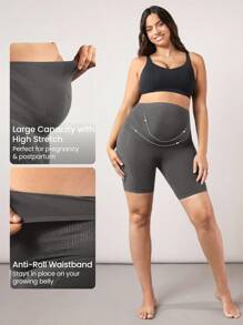 GLOWMODE FeatherFit™ Super High Rise Belly Support 8" Maternity Biker Shorts High-Stretchy - Dark Grey - View 2