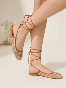 CUCCOO TILAWA 女士平底一脚蹬鞋，网眼刺绣方头穆勒鞋，优雅迷人风格 - 棕色 - 查看 6