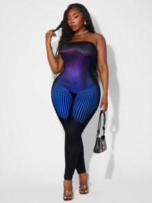 Radiana 大码条纹渐变印花无袖连体裤 - 紫色 - 查看 3