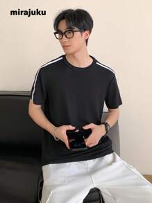 SHEIN 青少年男童側條紋短袖休閒 T 卹 - 黑色 - 查看 6