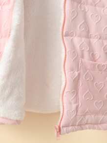 SHEIN 年轻女孩心形印花连帽棉服外套 - 粉色 - 查看 6