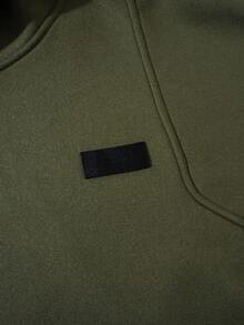 ROMWE MEN Casual 男士拼布连帽衫，宽松短款，秋季 - 軍綠色 - 查看 4