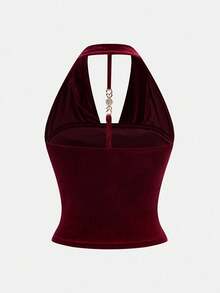 Girlism 2 件套优雅勃艮第红露背上衣和迷你裙套装，适合少女 - 酒紅色 - 查看 6