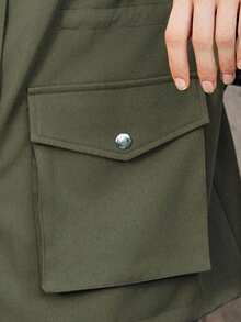 Lumivelle Business Casual Woman Fall Women Clothes Women's Solid Color Utility Pocket Drop Shoulder Cinched Waist Regular Jacket Casual Outfits Spring Clothes For University - Army Green - View 11