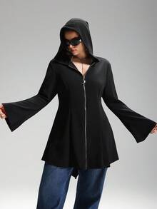 LYSMO Plus Size Solid Color Flare Sleeve Hooded Jacket Winter Fall Autumn Halloween