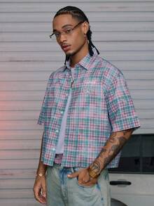 AXEPEAK Assorted Sizes Street Style Turndown Collar Short Sleeve Loose Fit Digital Print Men Shirt