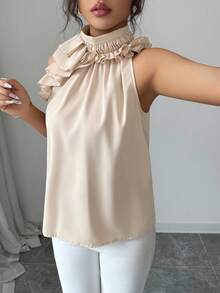 Balvessa Ruched Sleeveless Blouse, Intellectual And Elegant - Apricot - View 6