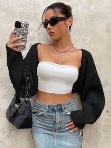 EURMUSE Kardigan w stylu grunge z odsłoniętymi ramionami i odkrytym przodem, bez topu typu tuba, w stylu Y2K