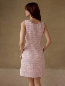 MOTF PREMIUM TWEED FAUX PEARL TRIM MINI DRESS - Pink - View 3