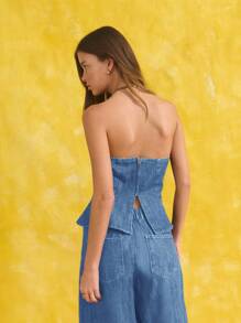 Nöista 女士夏季休闲牛仔抹胸 - 中等水洗藍 - 查看 2