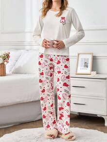 EURMUSE Bộ đồ ngủ thường ngày hình trái tim bằng vải cotton dành cho nữ - Nhiều màu - Xem 4