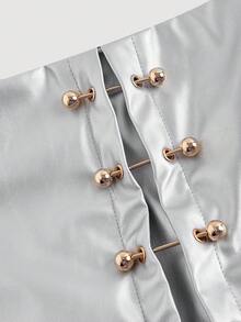 SHEIN MOD Plus Size Brown Side Slit Metallic Trim Faux Leather A-Line Skirt, Going Out Skirt, Vintage Skirt, Fall Outfits, Sexy Skirt, Leather Skirt