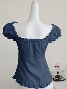 SHEIN Unity 白色性感单肩泡泡袖荷叶边修身衬衫，显瘦，适合春夏度假穿着