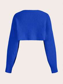 EURMUSE Y2K Grunge Drop Shoulder Open Front Crop Cardigan Without Tube Top - Blue - View 2