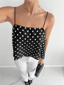 Siren Gaze 女式性感露背波尔卡圆点印花系带不对称下摆吊带背心，夏季假日风格 - 黑與白 - 查看 5