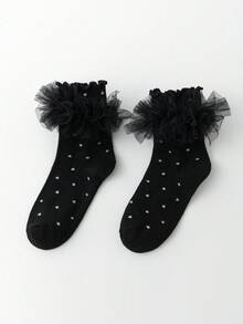 ROMWE Goth Women's Ruffle Edge Lace Trim Ankle Socks - Multicolor - View 2