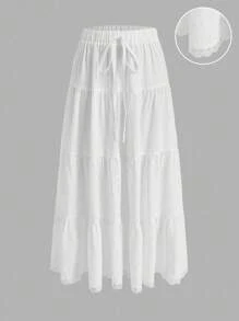 SHEIN EZwear Women's Casual Vacation Multi-Layer Cake Skirt, Suitable For Summer Chic Dress - White - View 5