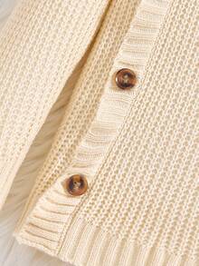 SHEIN 男童杏色休闲舒适百搭斜襟纽扣圆领毛衣，秋冬 - 杏色 - 查看 4