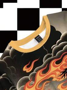 BiGraphic Women's Oriental Dragon Print Round Neck Fitted T-Shirt, Street Y2K Style, Autumn/Winter - Multicolor - View 3