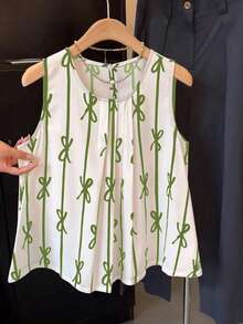 Franclia Bowknot Striped Print Pleated Sleeveless Shirt