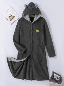 秋季男士返校时尚家居服长袍 - 灰色 - 查看 1