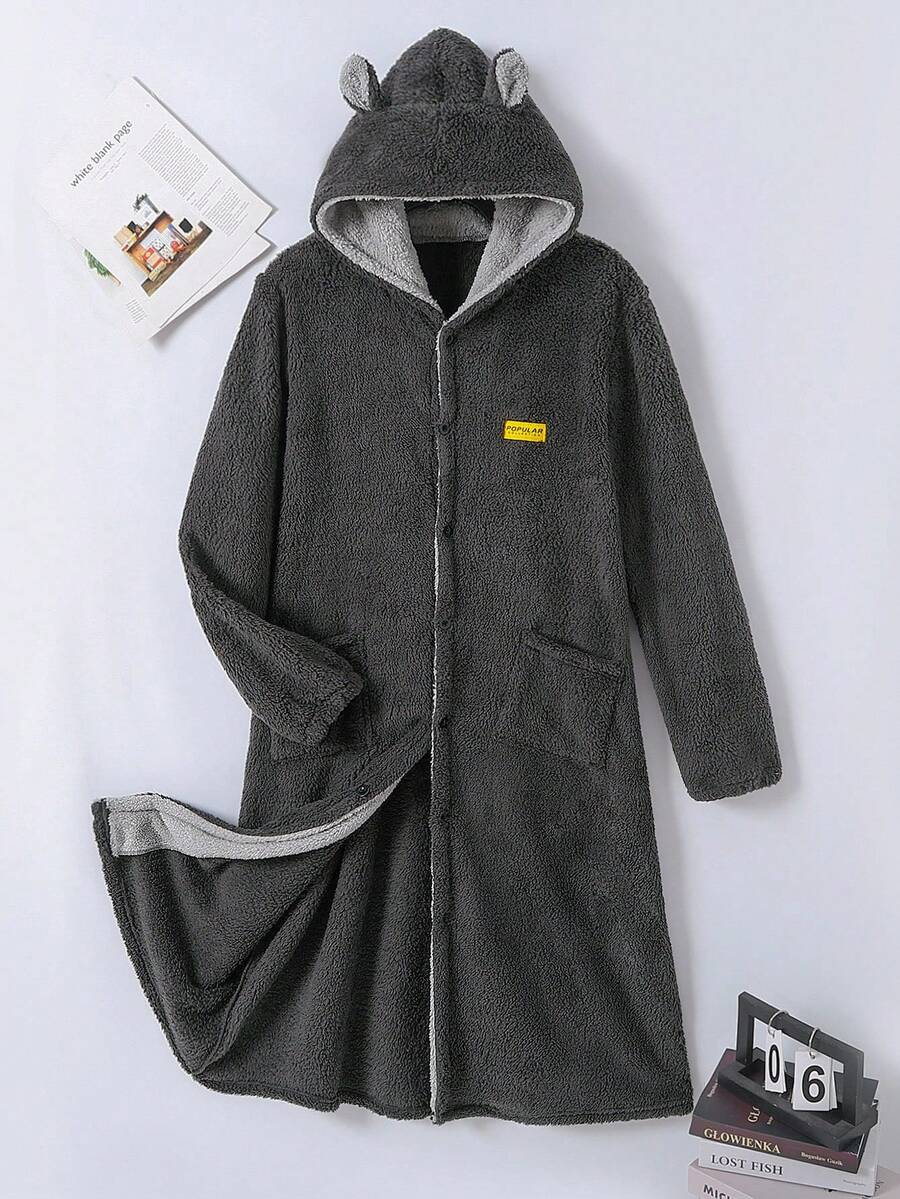 秋季男士返校时尚家居服长袍 - 灰色 - 查看 1