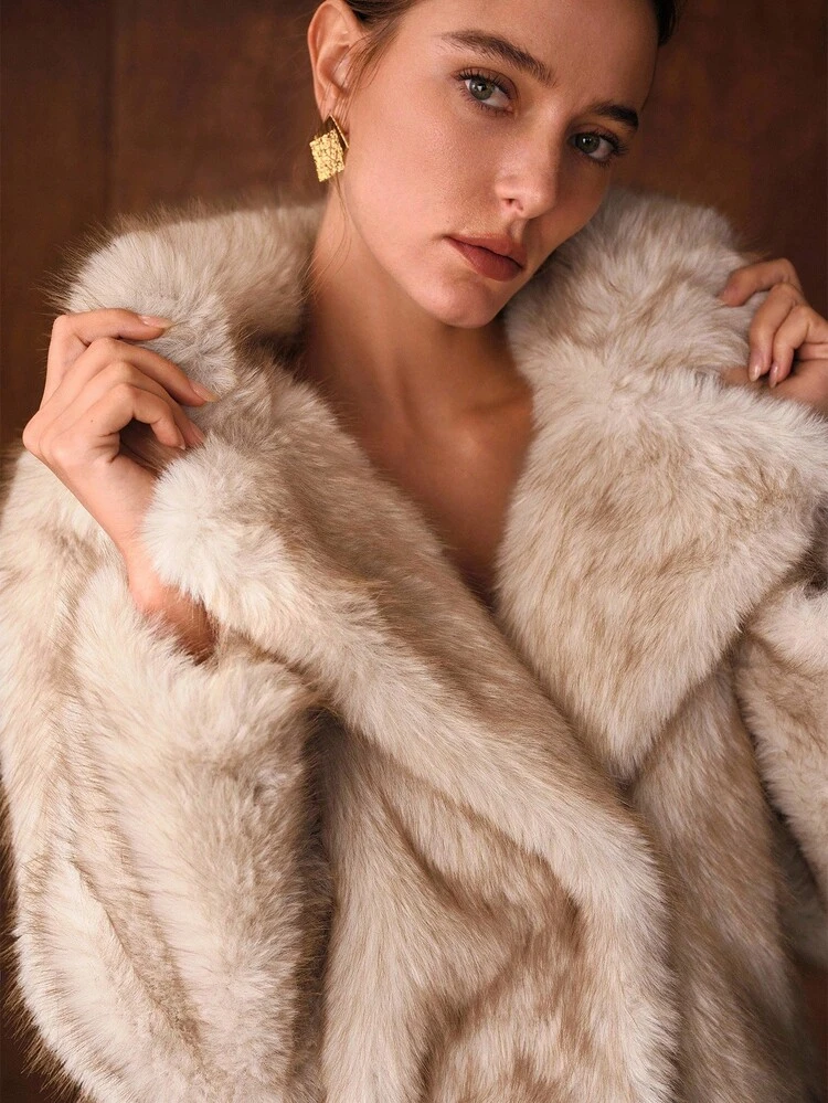 ELEGANT FAUX FUR COLLAR SHORT JACKET, AUTUMN/WINTER