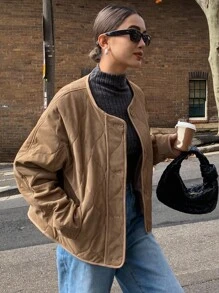 DAZY Women's Diamond Quilted Button Padded Coat Jacket Winter Leather Jacket