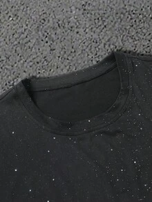 Manfinity EMRG Men's Casual Silver Foil Slogan Print Short Sleeve T-Shirt, Summer - Black - View 6