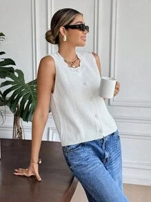 SHEIN Frenchy Damen Mode Lässig Elegant Knopf Strickweste - Aprikosenfarben - Übersicht 5