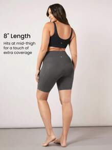 GLOWMODE FeatherFit™ Super High Rise Belly Support 8" Maternity Biker Shorts High-Stretchy - Dark Grey - View 5