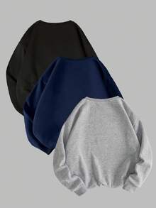 INAWLY 3pcs Women Casual Versatile Crew Neck Sweatshirt Set, Autumn/Winter - Multicolor - View 2