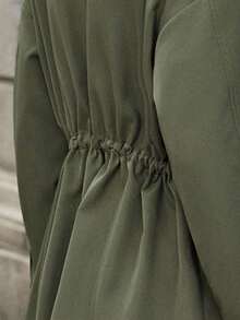 Lumivelle Business Casual Woman Fall Women Clothes Women's Solid Color Utility Pocket Drop Shoulder Cinched Waist Regular Jacket Casual Outfits Spring Clothes For University - Army Green - View 9