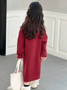 DAZY Young Girl Knitted Sweater Dress Fall, Winter - Red - View 2