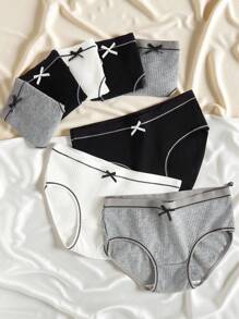 SHEIN 8条装 少女简约时尚学生罗纹舒适棉质内裤