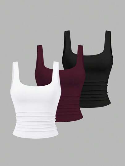 Sweetra 女式休闲褶皱圆领背心，夏季