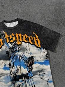 SHEIN Bolty Teen Boy Casual Minimalist Graffiti Handwritten English Letter Sports Street Style Y2K Short Sleeve Round Neck T-Shirt, Suitable For Summer - Multicolor - View 5