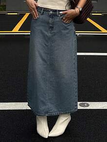 DAZY 女士休闲牛仔A字裙，秋季款 - 藍色 - 查看 4