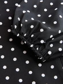 SHEIN Clasi 大码女式优雅通勤浪漫日常派对方领 3/4 袖波点腰中长连衣裙 - 黑色 - 查看 7