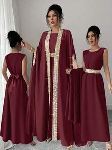 Rafferiza Women's Elegant 2 Pieces Set: Applique Jacket And Sleeveless Dress