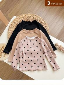 Baby Girl 3pcs Casual Heart Pattern Knit Long Sleeve Top Set - Multicolor - View 7