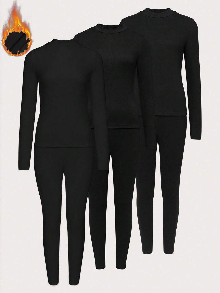 Xyvia Bộ đồ lót giữ nhiệt 2 món, áo dài tay và quần dài, ôm vừa vặn, thu/đông - màu đen - Xem 1