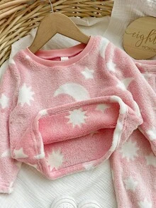 SHEIN Cute Cartoon Pattern Pink Long Sleeve Pajama Set For Babygirl, Autumn/Winter Fall - Pink - View 5