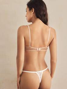 Charlaine Sujetador de encaje transparente y sexy con diseño de corazón en contraste para mujer - Camel - Ver 2