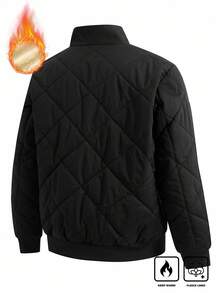 Manfinity Homme 加大码男士立领保暖内衬插肩袖冬装外套，男士夹克，男士冬季拉链夹克，加大码男士冬季服装，男士飞行员夹克，男士外套 - 黑色 - 查看 2