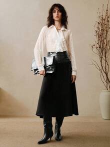 Arave Women's Loose Dropped Shoulder Lace Fabric Shirt Collar Placket Frill Decoration Autumn And Winter Inner Wear Retro French Elegant Romantic Date Long-Sleeved Shirt Fall Clothes For Women Fall Tops Classy Outfits For Women