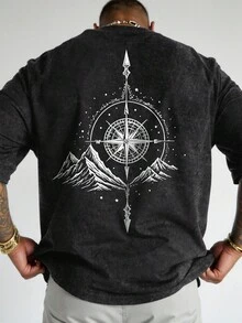 Manfinity EMRG 男士休闲水洗雪山印花T恤，2000年代风格