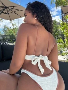 Alexandranx 女士撞色比基尼上衣和下装泳装套装，适合夏季海滩度假 - 彩色 - 查看 2